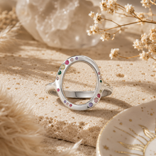 Load image into Gallery viewer, Sterling Silver Oval Crystal Cluster Ring – Multicolour Simulated Diamond Statement Ring
