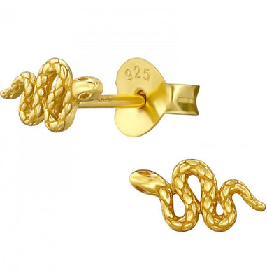 Gold plated sterling silver snake stud earrings
