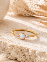 Load image into Gallery viewer, Gold Plated Sterling Silver Opal and Cubic Zirconia Ring – Dainty Stacking Ring
