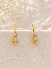 Load image into Gallery viewer, Starfish Huggie Hoop Earrings | Sterling Silver or Gold Plated Sterling Silver | Coastal Beach Jewellery
