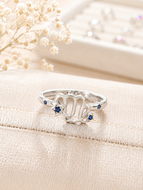 Virgo Zodiac Ring – 925 Sterling Silver Blue CZ Zodiac Ring | Engraved Star Sign Ring | Astrology Jewellery Gift
