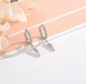Sterling silver and crystal Huggie earrings with lightning charm