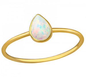 Pear Opal Ring Gold Plated Sterling Silver