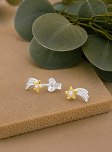 Load image into Gallery viewer, Gold Plated Shooting Star Crystal Stud Earrings – Recycled Sterling Silver
