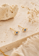 Load image into Gallery viewer, Evil Eye Stud Earrings with Blue CZ | Sterling Silver &amp; Gold Plated Sterling Silver | Minimalist Protection Jewellery
