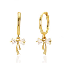 Load image into Gallery viewer, Crystal Bow Charm Huggie Earrings – Silver or Gold
