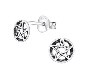 Witch Pentagram Sterling Silver Stud Earrings