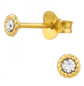 Gold plated sterling silver Mini round crystal stud earrings