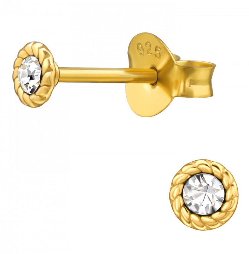 Gold plated sterling silver Mini round crystal stud earrings