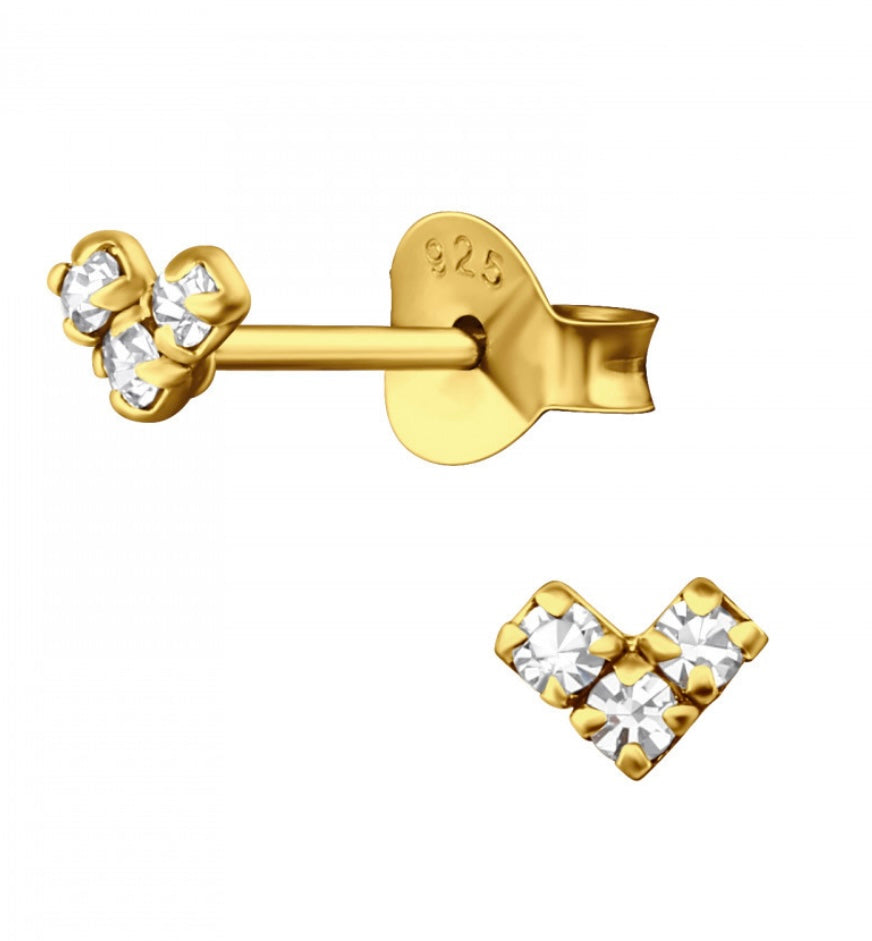 Gold plated sterling silver mini crystal heart stud earrings