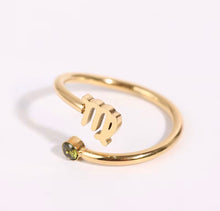 Load image into Gallery viewer, Libra Dainty Gold Zodiac Ring, Adjustable Birthstone Astrology Jewellery
