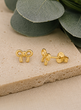 Load image into Gallery viewer, Gold Plated Sterling Silver Bow Stud Earrings – 24ct Gold Colour

