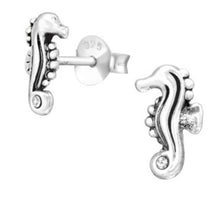 Load image into Gallery viewer, Cute Seahorse Stud Earrings in 100% Recycled Sterling Silver
