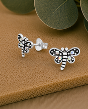 Load image into Gallery viewer, Dragonfly Crystal Stud Earrings in 100% Recycled Sterling Silver
