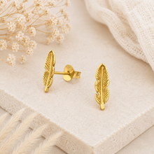 Load image into Gallery viewer, Feather Stud Earrings | 925 Sterling Silver or Gold Plated Sterling Silver | Nature Inspired Leaf Earrings

