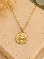 Celestial Zodiac Medallion Necklace – Cancer

Gold Plated Stainless Steel | Waterproof, Adjustable, Hypoallergenic