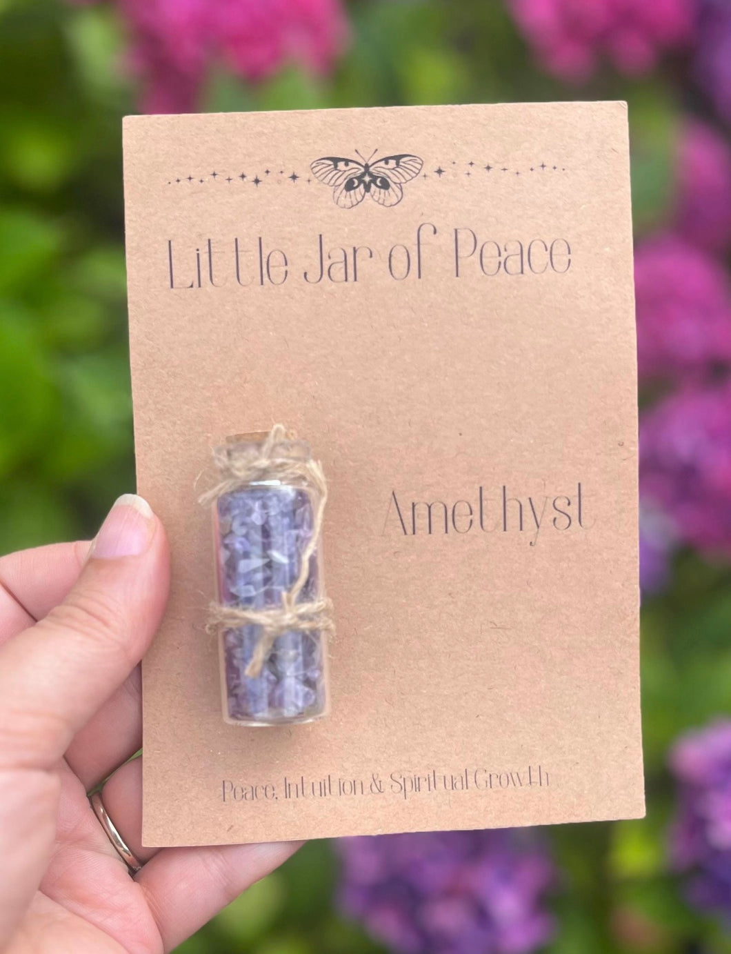 Little jar of crystals for peace amethyst
