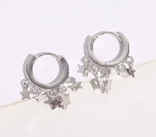 Load image into Gallery viewer, Sterling silver Star droplet confetti Huggie earrings
