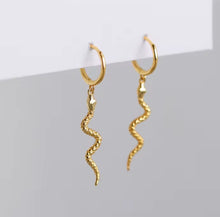 Load image into Gallery viewer, Snake Charm Huggie Earrings – Sterling Silver or Gold Plated Sterling Silver
