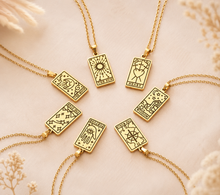 Load image into Gallery viewer, Strength Tarot Pendant Necklace – Retro Mystic Card Jewellery (Gold or Silver)
