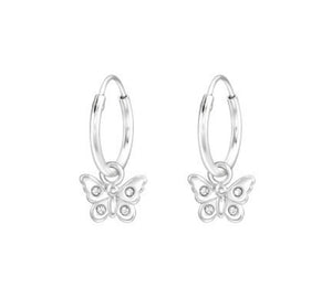 Crystal Butterfly Sterling Silver Hoops