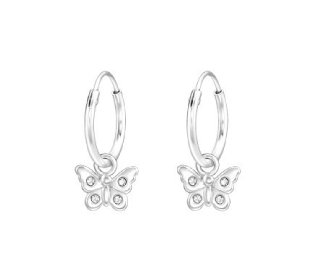 Crystal Butterfly Sterling Silver Hoops
