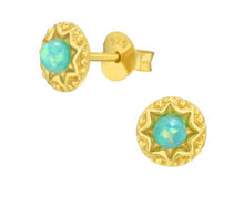 Load image into Gallery viewer, Gold Plated Green Opal Stud Earrings in 100% Recycled Sterling Silver
