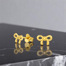 Load image into Gallery viewer, Gold Plated Sterling Silver Bow Stud Earrings – 24ct Gold Colour
