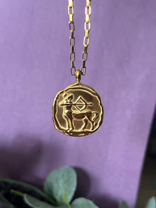 Celestial Zodiac Medallion Necklace – Sagittarius

Gold Plated Stainless Steel | Waterproof, Adjustable, Hypoallergenic