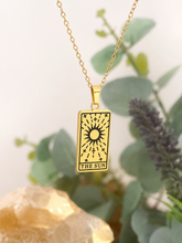 Load image into Gallery viewer, The Sun Tarot Pendant Necklace – Retro Mystic Card Jewellery (Gold or Silver)

