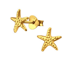Load image into Gallery viewer, Gold Plated Starfish Stud Earrings – Recycled Sterling Silver
