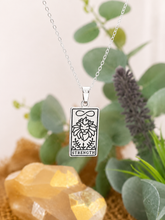 Load image into Gallery viewer, Strength Tarot Pendant Necklace – Retro Mystic Card Jewellery (Gold or Silver)
