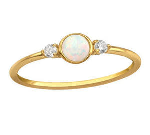 Gold Plated Sterling Silver Opal and Cubic Zirconia Ring – Dainty Stacking Ring
