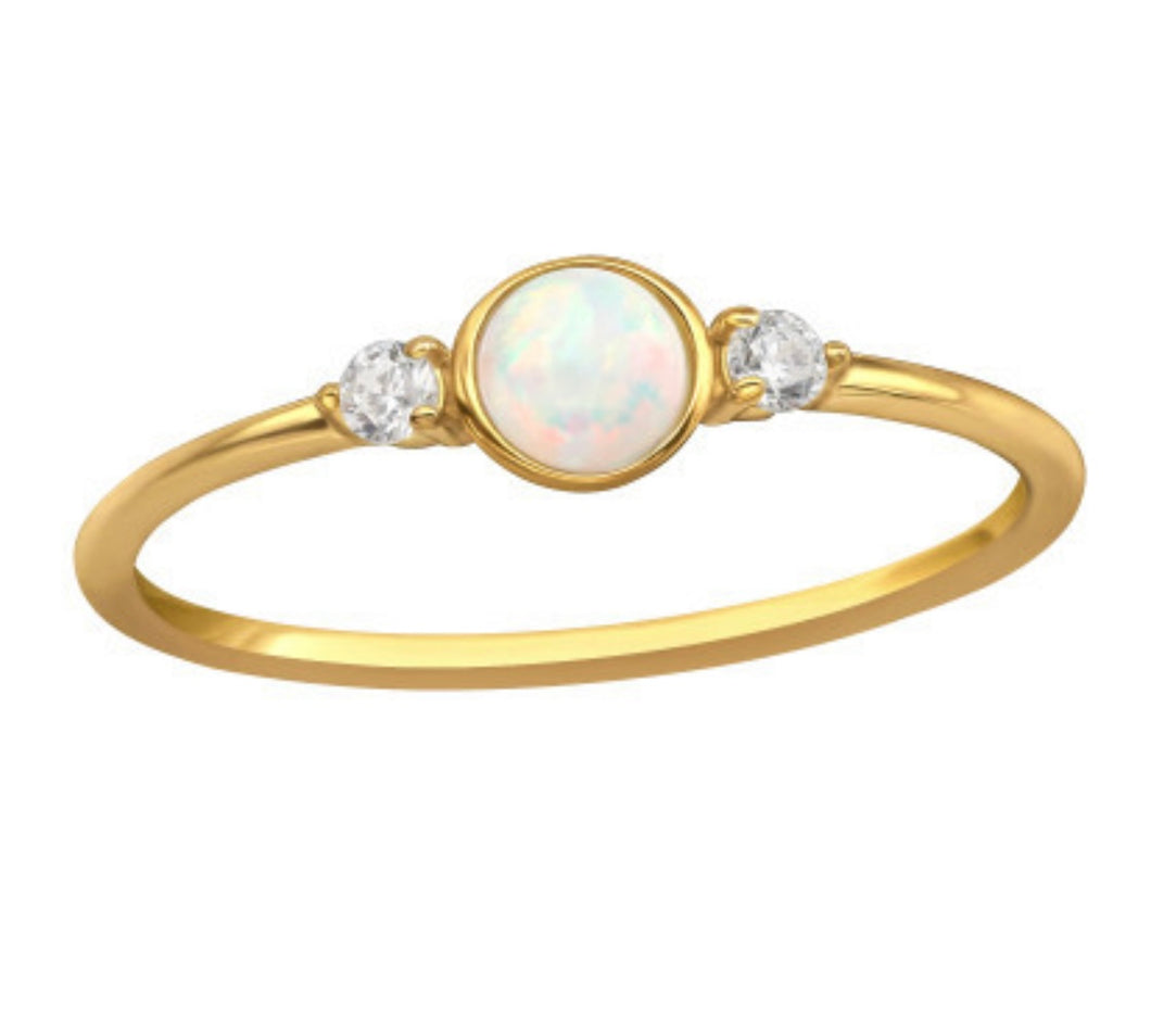 Gold Plated Sterling Silver Opal and Cubic Zirconia Ring – Dainty Stacking Ring