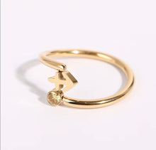 Load image into Gallery viewer, Libra Dainty Gold Zodiac Ring, Adjustable Birthstone Astrology Jewellery
