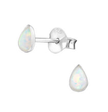 Load image into Gallery viewer, Lab Created Opal Teardrop Stud Earrings Sterling Silver 925 | Dainty Opal Earrings | Boho Jewellery | October Birthstone Gift for Her
