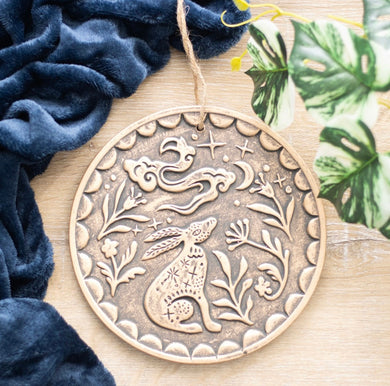 Moon gazing hare terracotta plaque