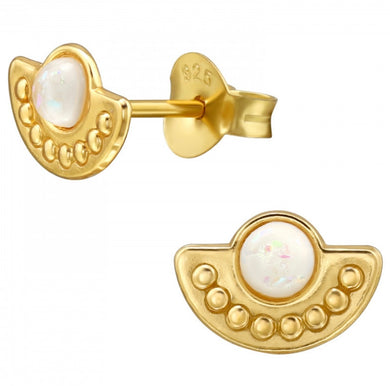 Gold plated sterling silver Boho half moon opal earrings