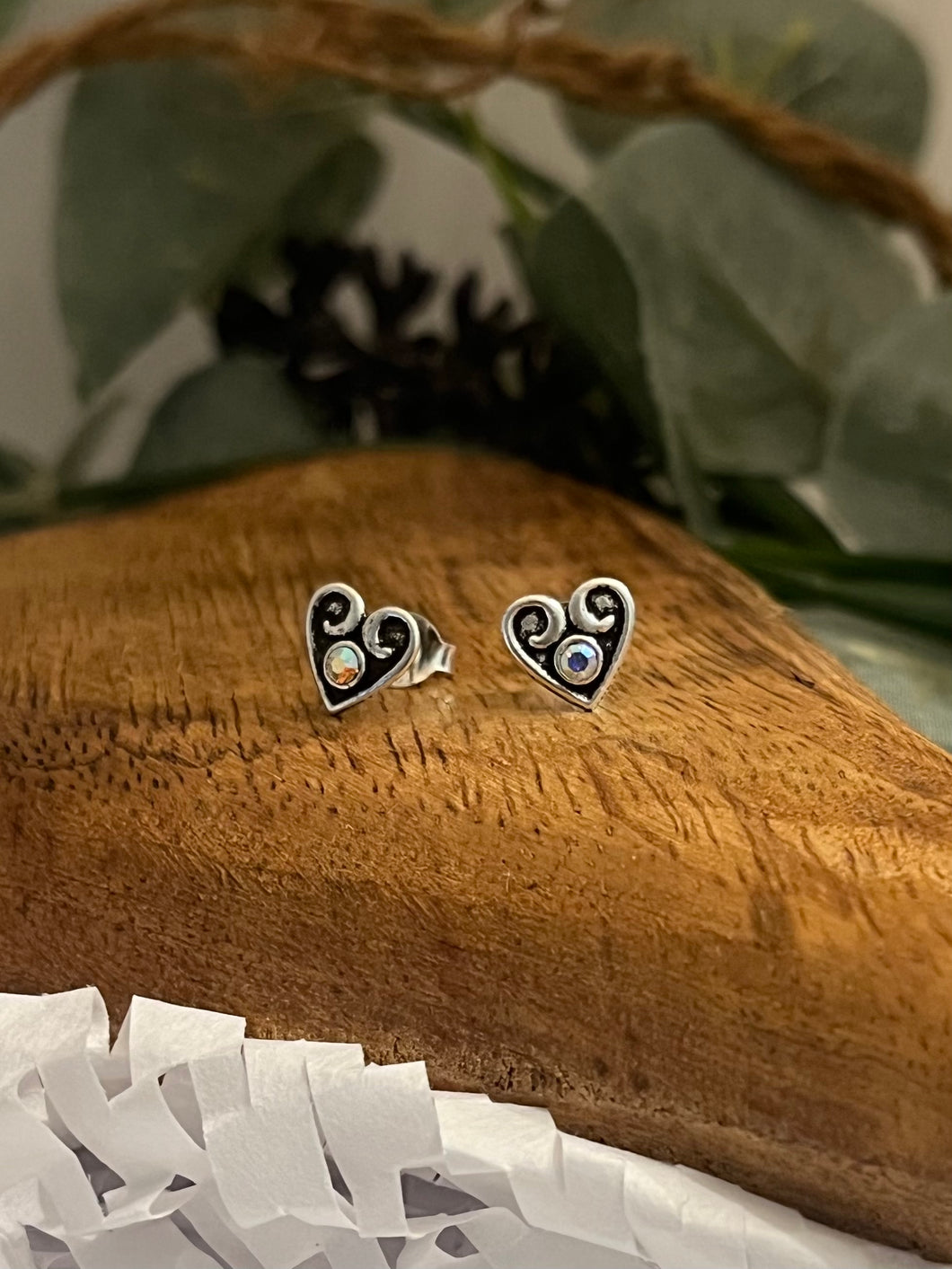 Love Heart Sterling Silver and Crystal Stud Earrings