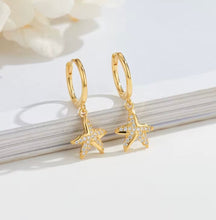 Load image into Gallery viewer, Starfish Huggie Earrings in Sterling Silver &amp; Gold-Plated Sterling Silver – Dainty Ocean-Inspired Jewelry
