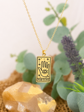Load image into Gallery viewer, Fortune Tarot Pendant Necklace – Retro Mystic Card Jewellery (Gold or Silver)
