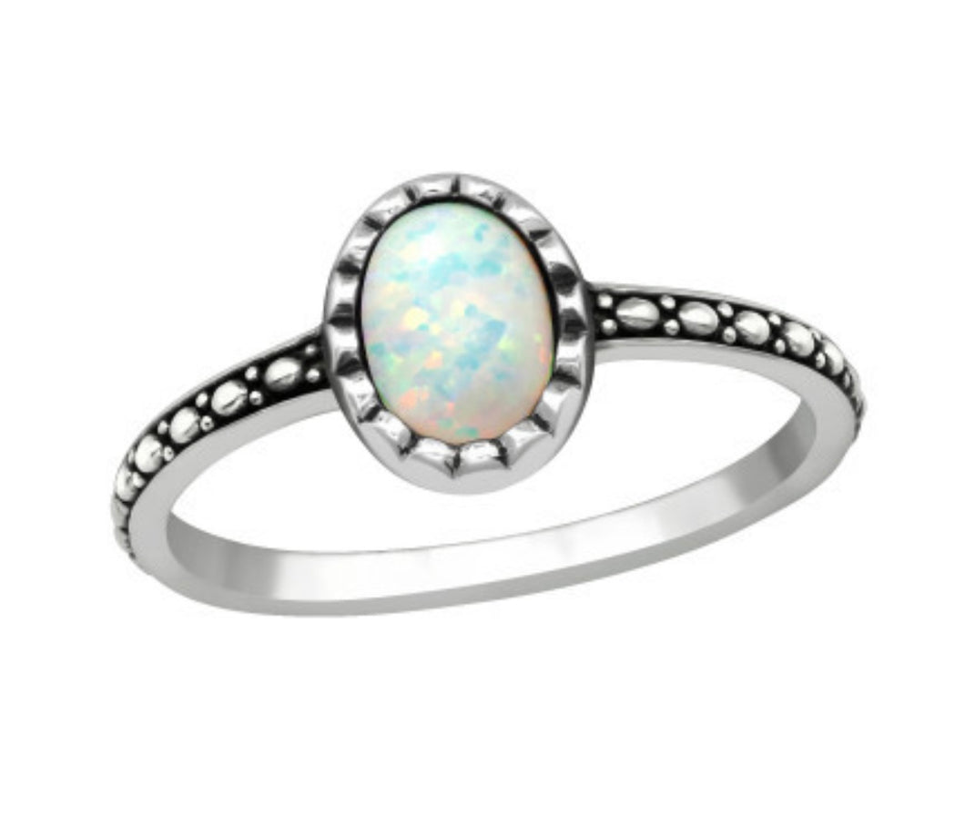 Oval Opal Vintage Style Sterling Silver Ring