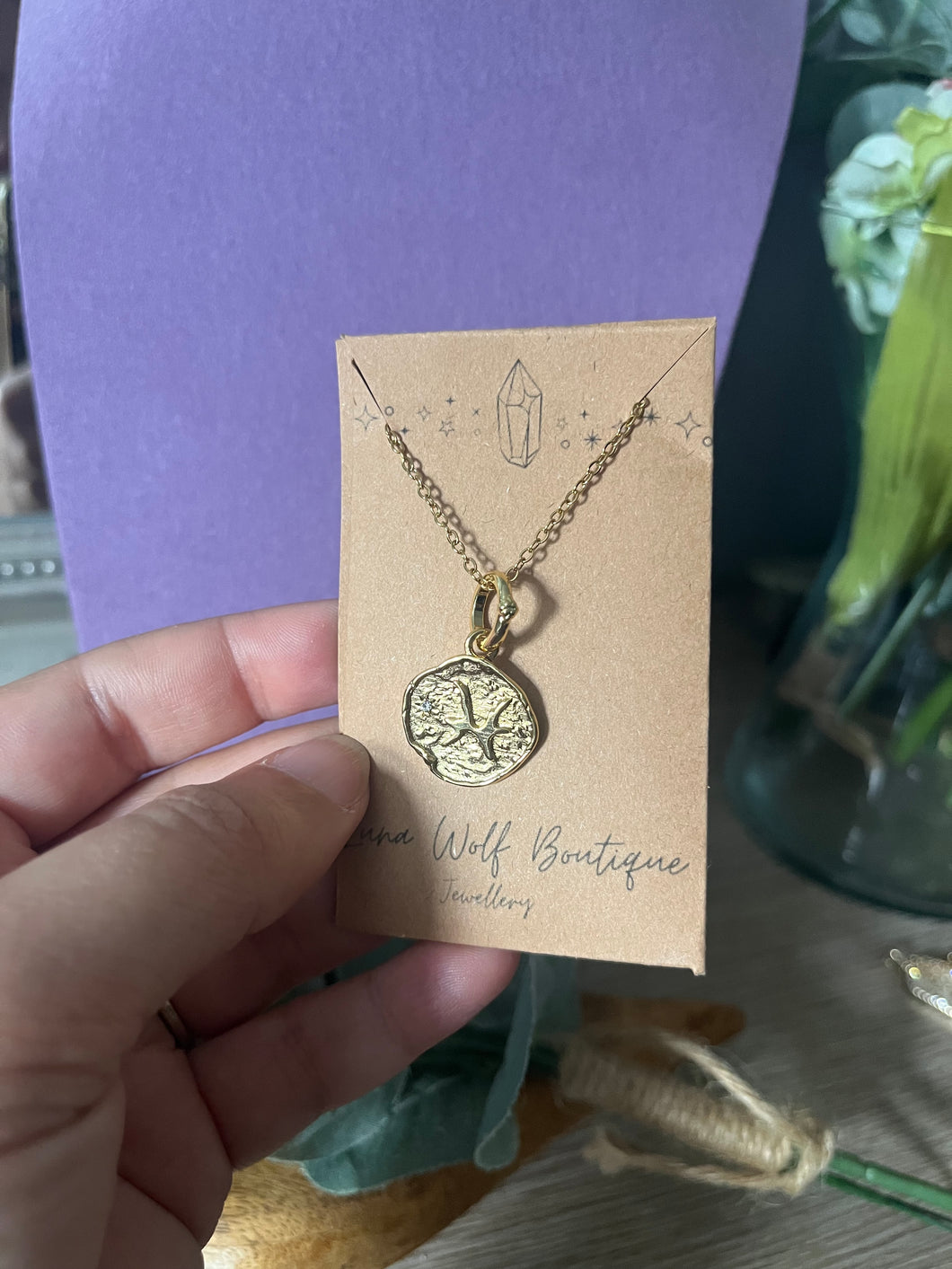 Pisces Zodiac Blaze Pendant Necklace – Gold-Plated Stainless Steel, Waterproof, Tarnish-Resistant