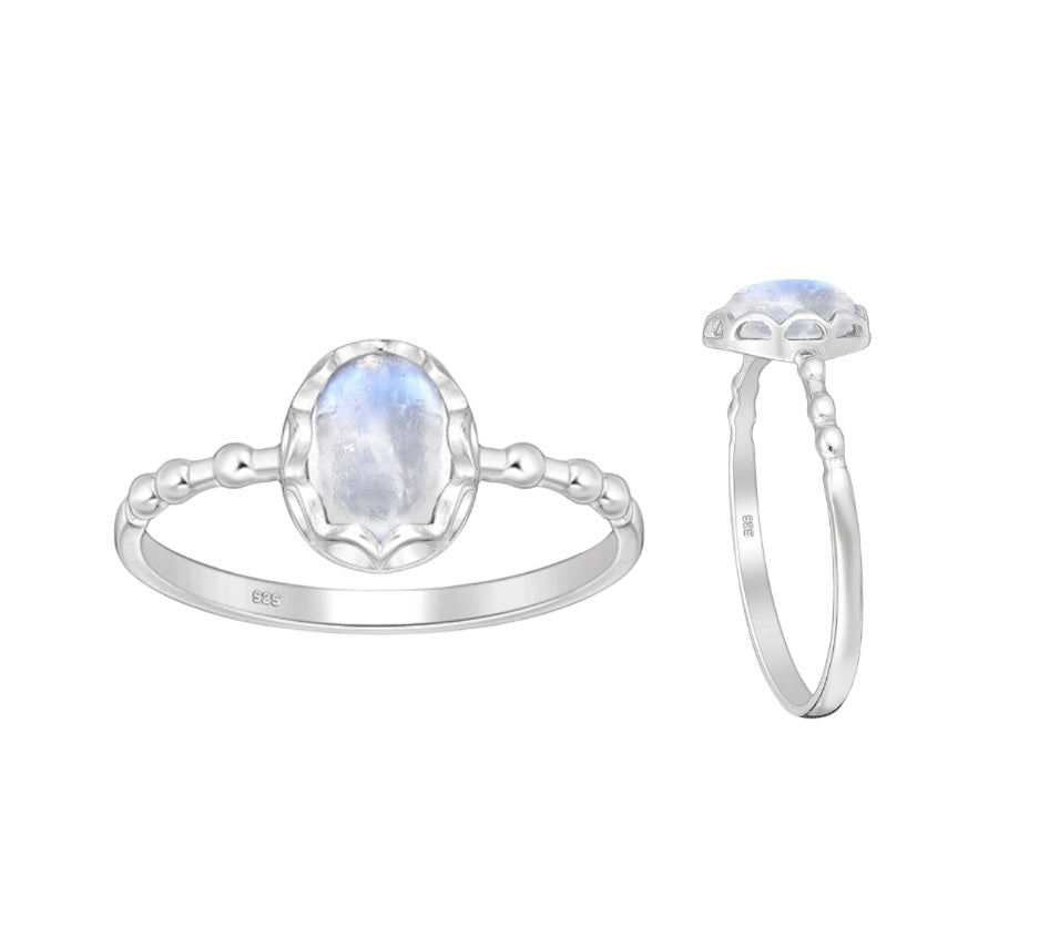 Bobbly Rainbow Moonstone Sterling Silver Ring