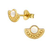 Load image into Gallery viewer, Gold Plated Snow Opal Stud Earrings – Recycled Sterling Silver
