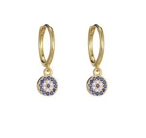 Gold plated sterling silver crystal evil eye huggie earrings