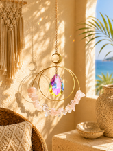 Load image into Gallery viewer, Amethyst Crystal Moon Suncatcher – Handmade Hanging Prism Window Decor – Boho Crystal Sun Catcher – Peace &amp; Protection Gift – Home &amp; Garden Decor
