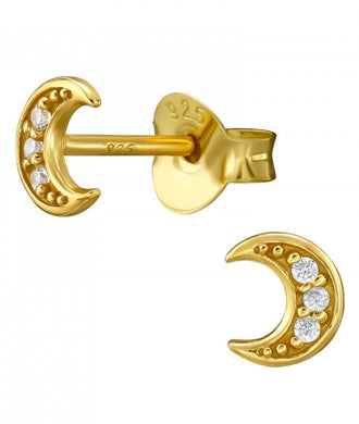 Gold plated sterling silver crystal moon stud earrings