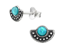 Load image into Gallery viewer, Blue Opal Stud Earrings – Recycled Sterling Silver
