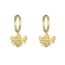 Load image into Gallery viewer, Bee Charm Huggie Earrings in Sterling Silver &amp; Gold-Plated Sterling Silver – Dainty Nature-Inspired Jewelry
